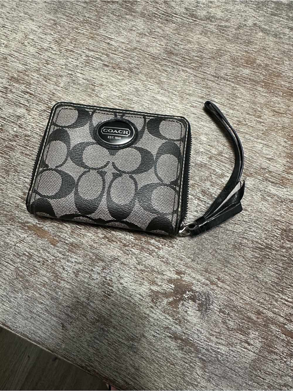 Coach Peyton Black & Gray Signature Zip Wristlet Card Holder
